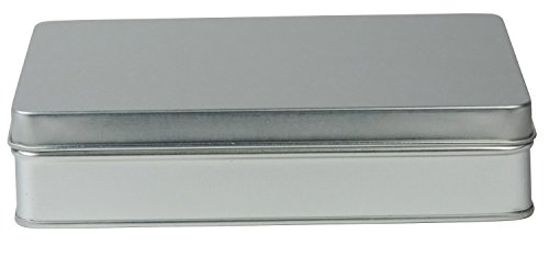 Eckige Metalldose aus Weissblech mit Scharnierdeckel (15,6 x 12 x 3,5 cm)